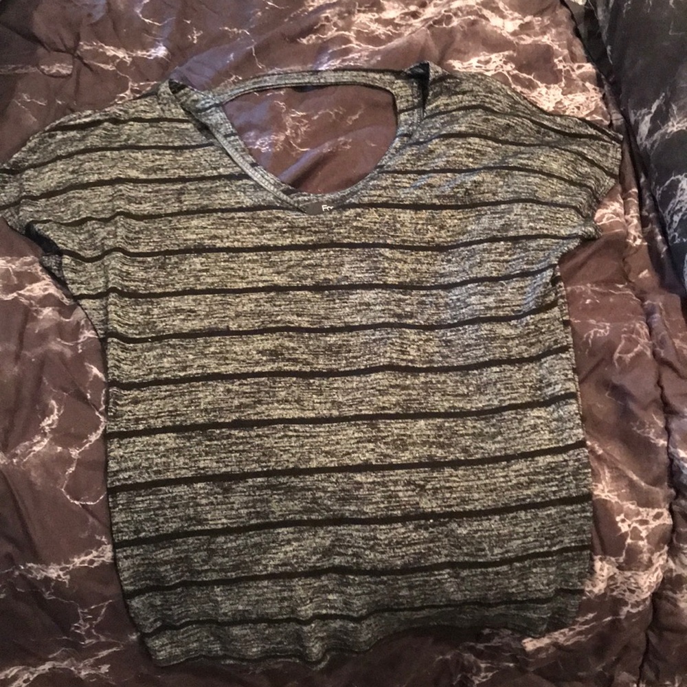 Forever 21 gray striped t shirt cutout